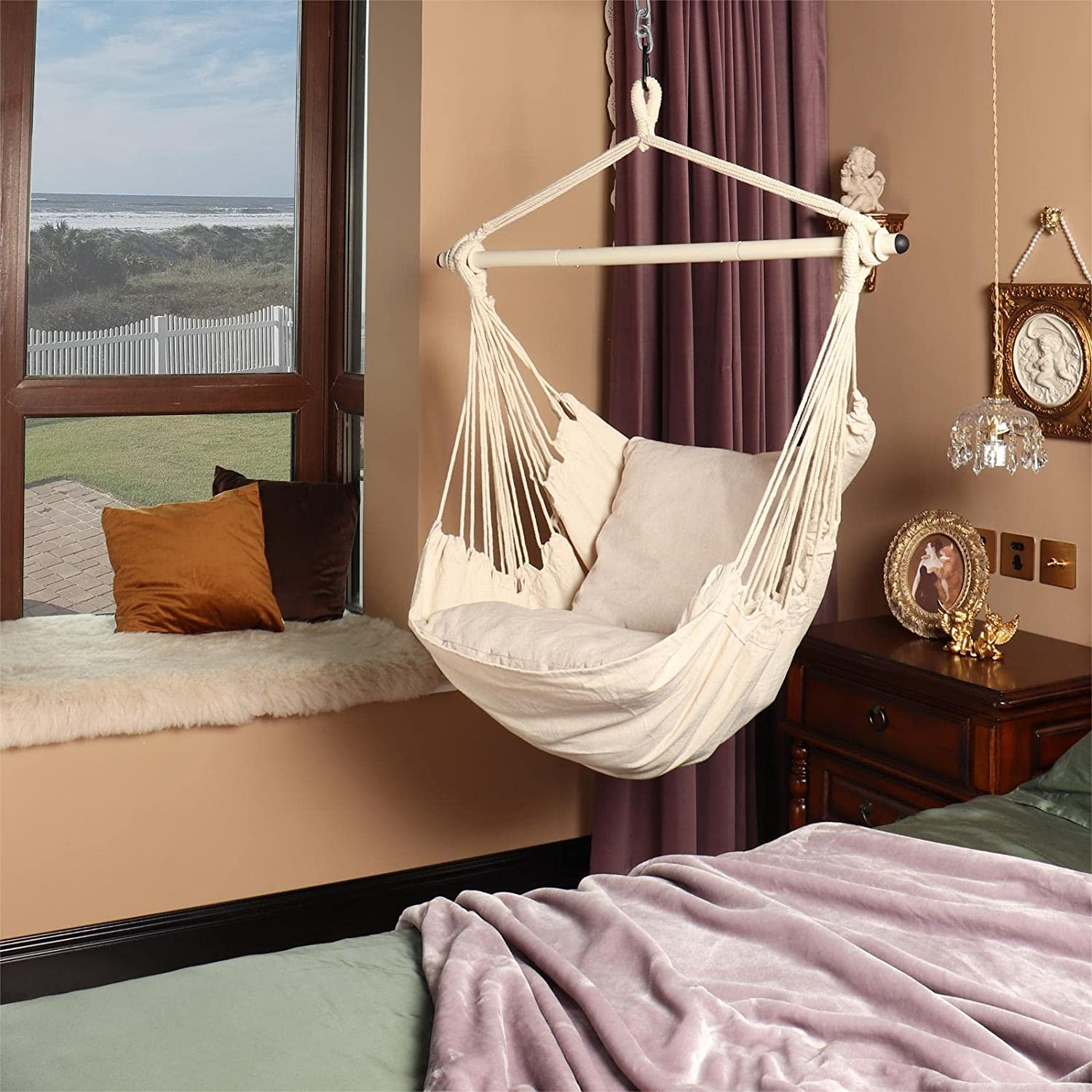 Hanging Hammock Chair with Cushions - Beige – Serra Terra