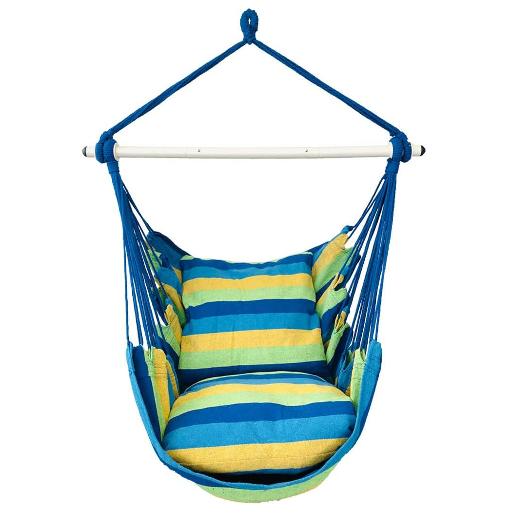 Hanging Hammock Chair with Cushions - Blue & Green