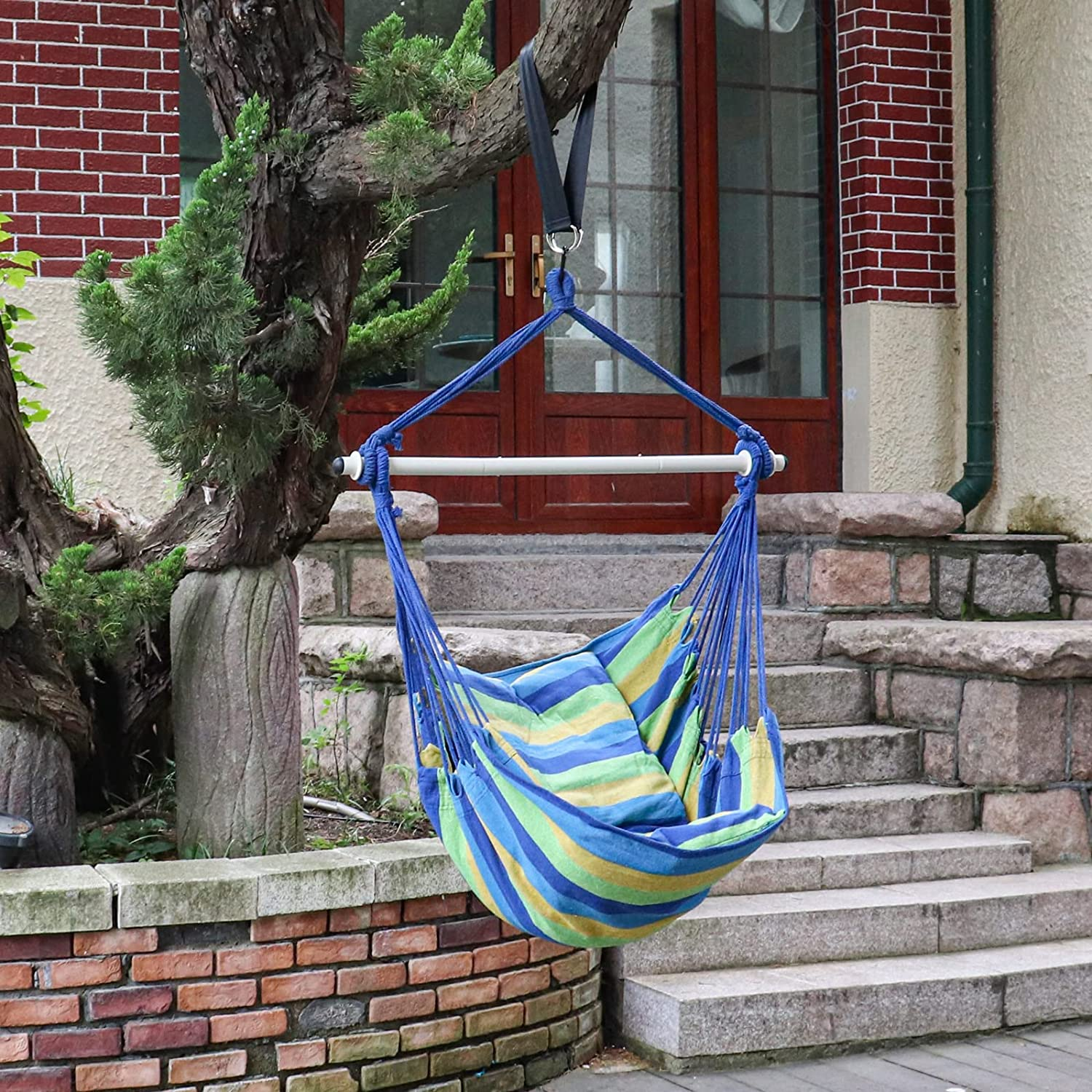 Hanging Hammock Chair with Cushions - Blue & Green