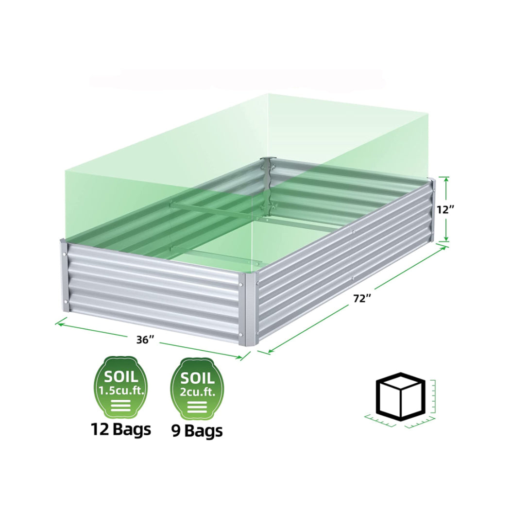 72"x 36"x 12" Galvanized Raised Garden Bed